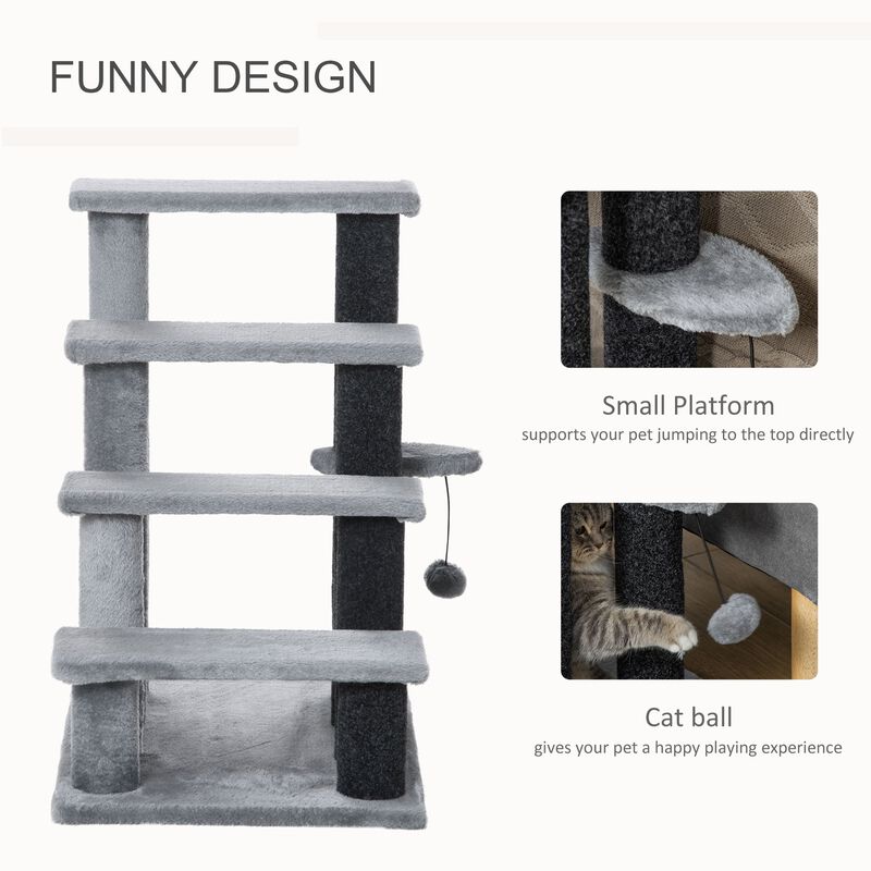 Light Grey Pet Steps: 4-Level Cat Stair & Dog Stairs with Play Ball
