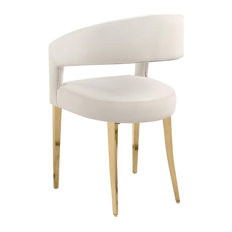 Liano Dining Chair Set of 2, Curved Open Back, Gold Legs, White Fabric - Benzara