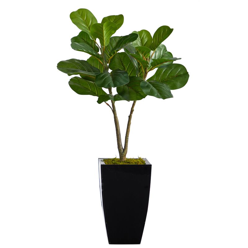 Hivvago 3 Feet Fiddle Leaf Fig Artificial Tree in Black Metal Planter