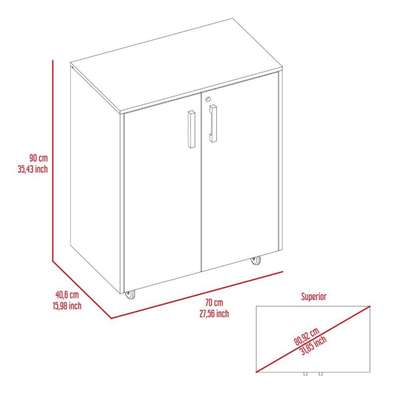 Storage Cabinet, Casters, Double Door, Two Interior Shelves - Black