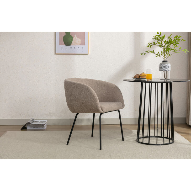 Set Of 1 Boucle Fabric Dining Chair With Black Metal Legs, Light Coffee