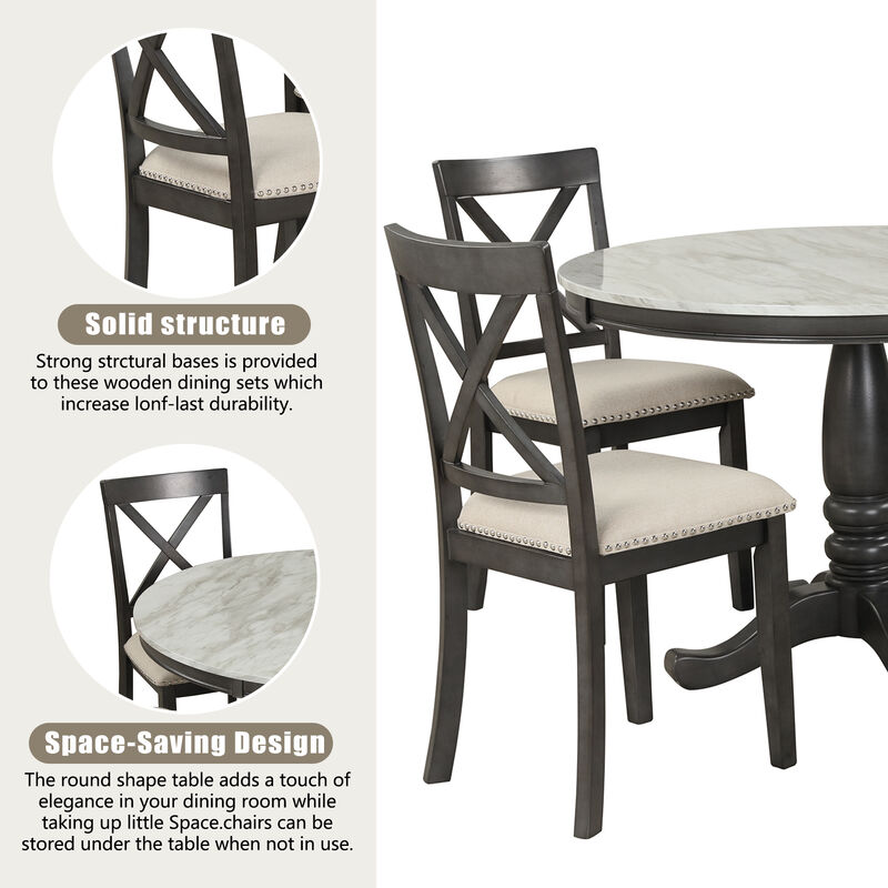 Merax 5 Pieces Dining Round Table and Chairs Set