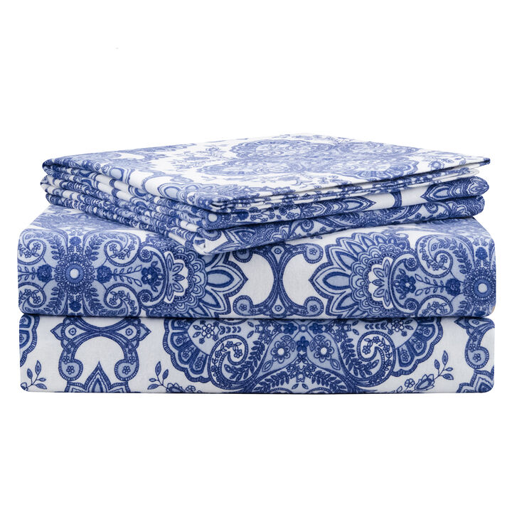Pointehaven Super Heavy Weight 200 GSM 100% Soft Cotton Jensen Printed Flannel Deep Pocket 3 pc Sheet Set, Twin Extra Long