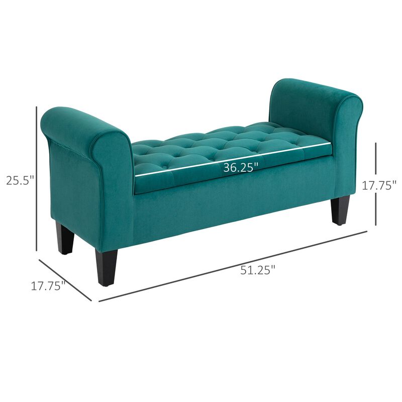 Green Elegant Storage: Tufted Ottoman Bench with Folding Design