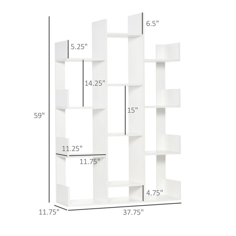 HOMCOM Tree Bookshelf, Modern Freestanding Bookcase with 13 Open Shelves, Display Unit for Living Room, Study or Office, White