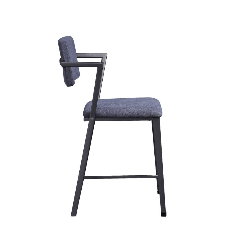 Fabric Upholstered Metal Counter Height Chair, Set of 2,Gray and Black-Benzara
