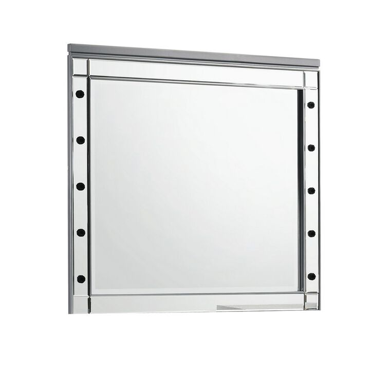 Benjara Silver Lee 37 x 40 Vanity Mirror, 10 Light Bulb Sockets, Modern Wood Frame