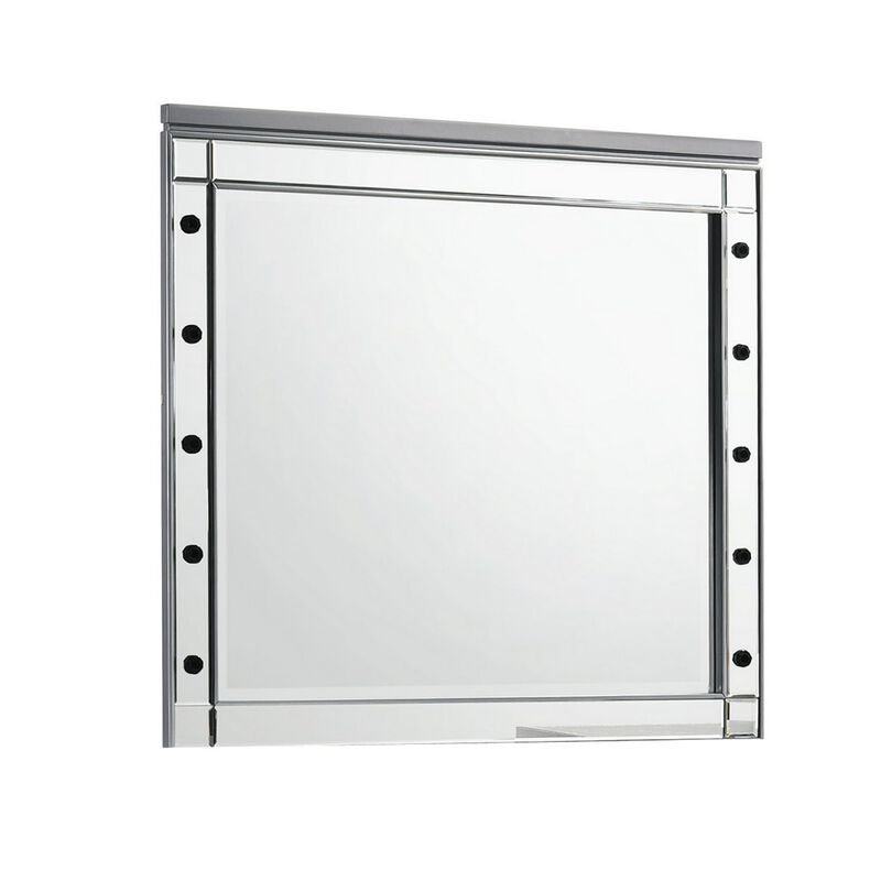 Benjara Silver Lee 37 x 40 Vanity Mirror, 10 Light Bulb Sockets, Modern Wood Frame