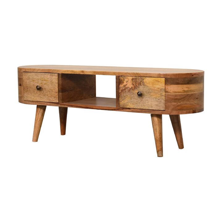 Mini Rounded Solid Wood 2 Drawers Entertainment Unit