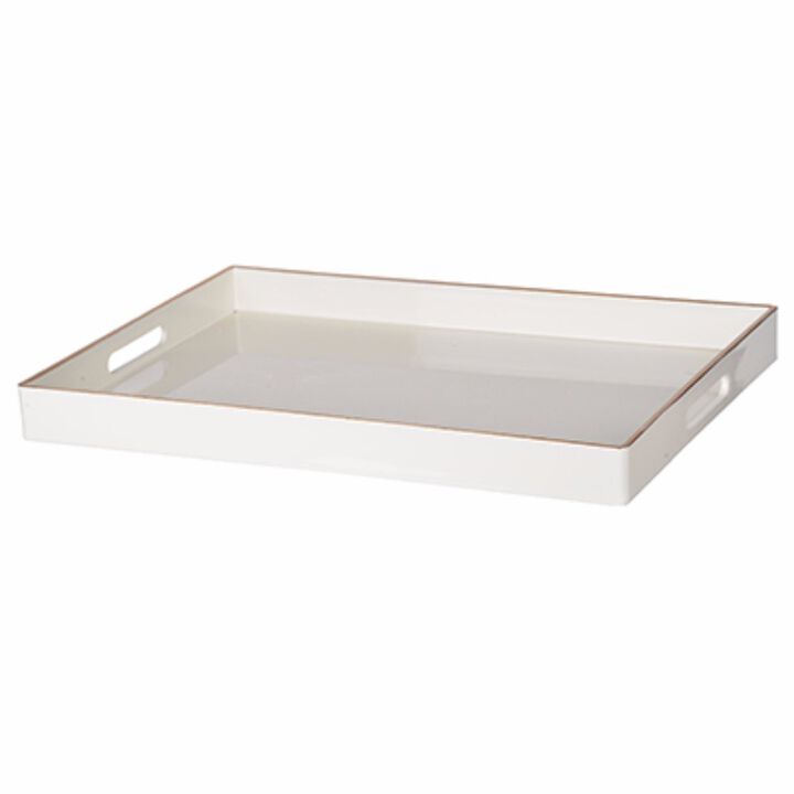 Mimosa Rectangle Tray With Cutout Handles, White - Benzara