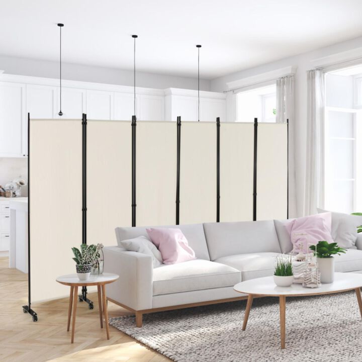 Hivvago 6 Panel 5.7 Feet Tall Rolling Room Divider on Wheels