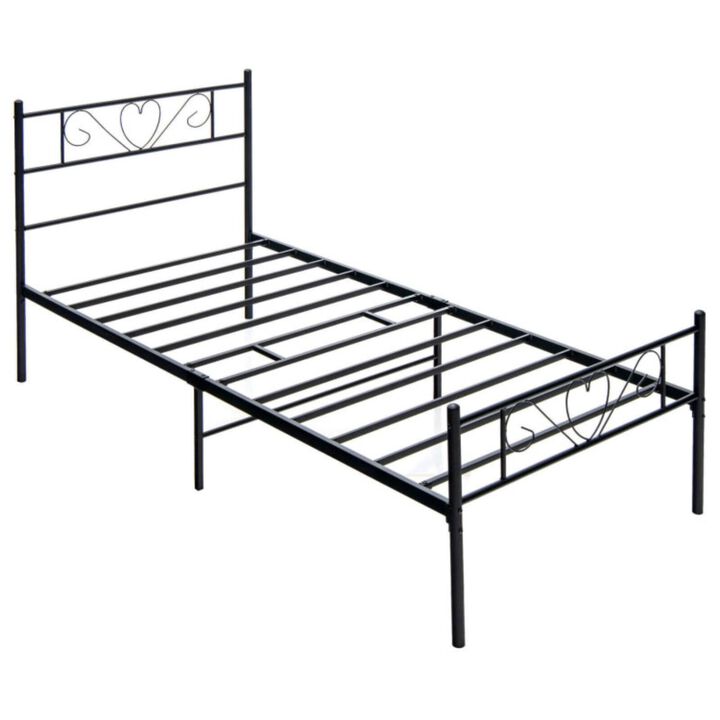 Hivvago Twin XL Metal Bed Frame with Heart-shaped Headboard