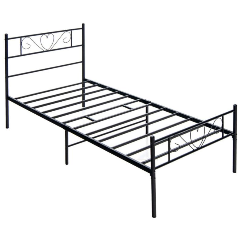 Hivvago Twin XL Metal Bed Frame with Heart-shaped Headboard