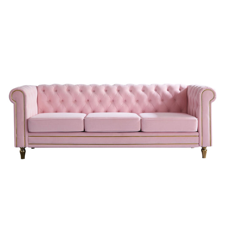Chesterfield Velvet Sofa For Living Room Pink Color