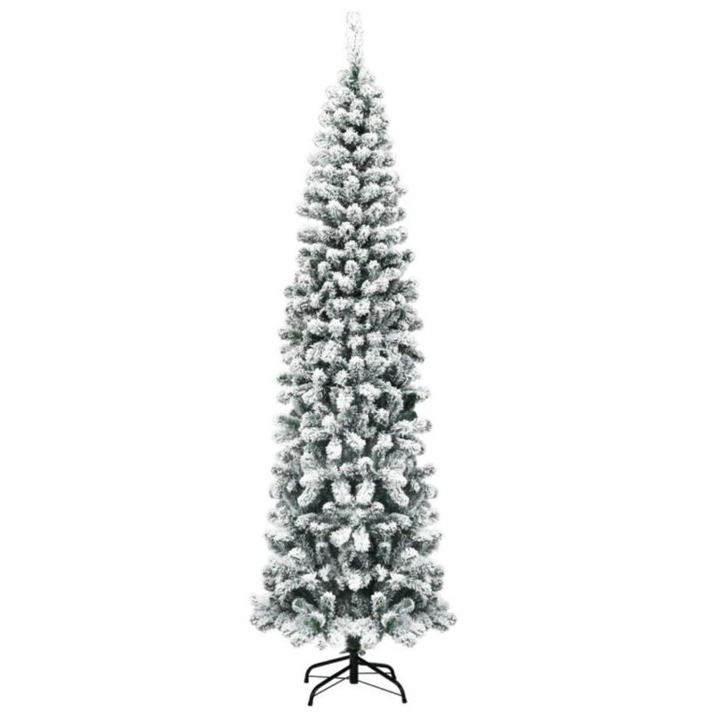Hivvago 7.5 Feet Unlit Hinged Snow Flocked Artificial Pencil Christmas Tree with 641 Tips