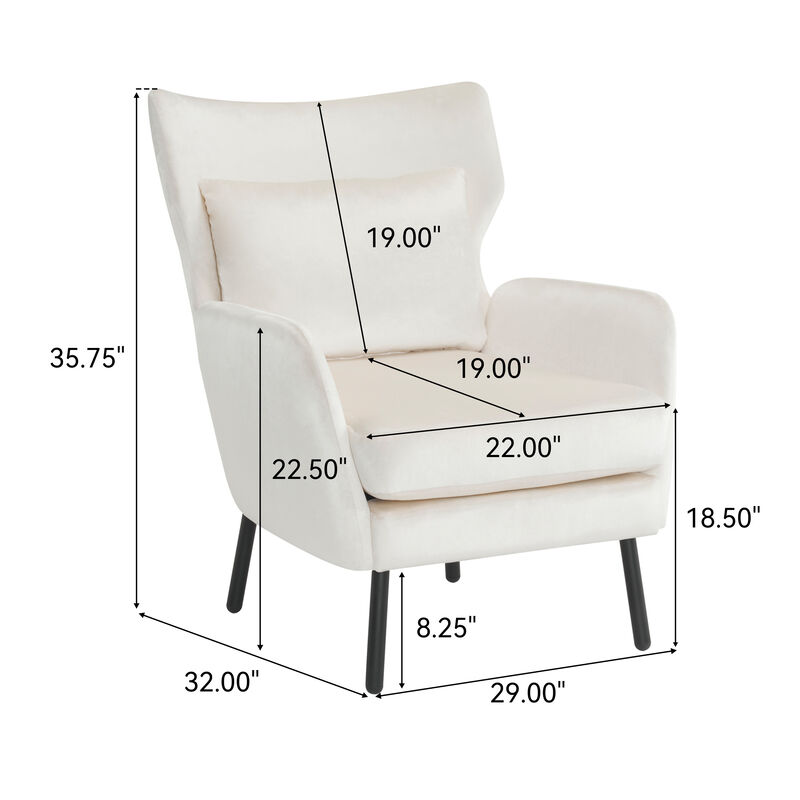 Merax Wing Back Velvet Accent Chair with Metal Legs