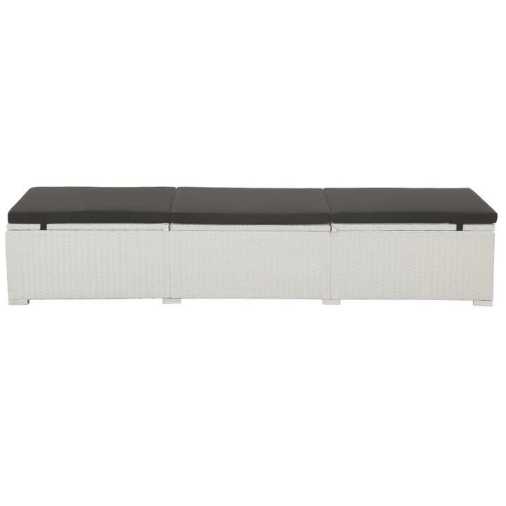 Nino Outdoor Chaise Lounger Sunbed, Black Cushion, White Poly Rattan - Benzara