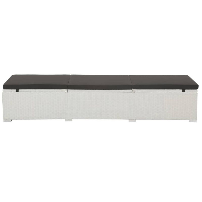 Nino Outdoor Chaise Lounger Sunbed, Black Cushion, White Poly Rattan - Benzara