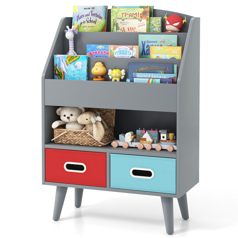 Kids Bookshelf with Open Compartment for Toddlers 3+ Years Old-Grey