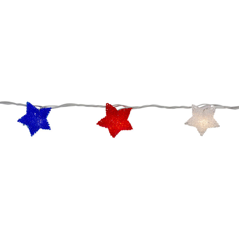 10-Count Red and Blue Fourth of July Star String Light Set  5.25' White Wire
