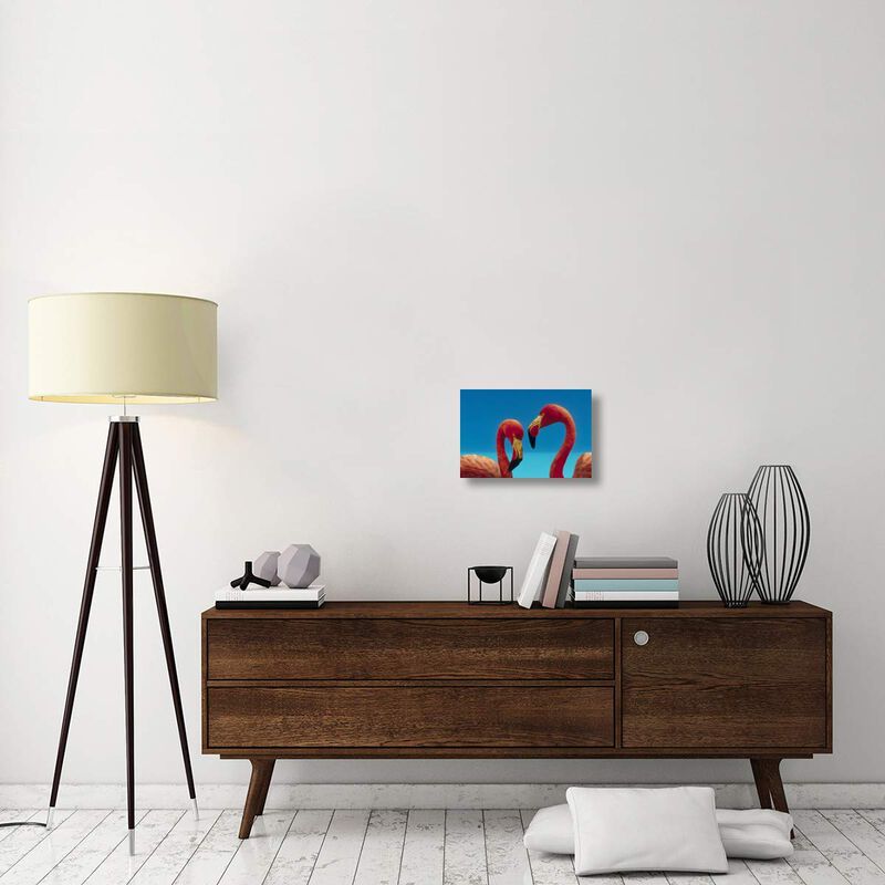 Greater Flamingo courting pair, Caribbean species-Canvas Art-18x12