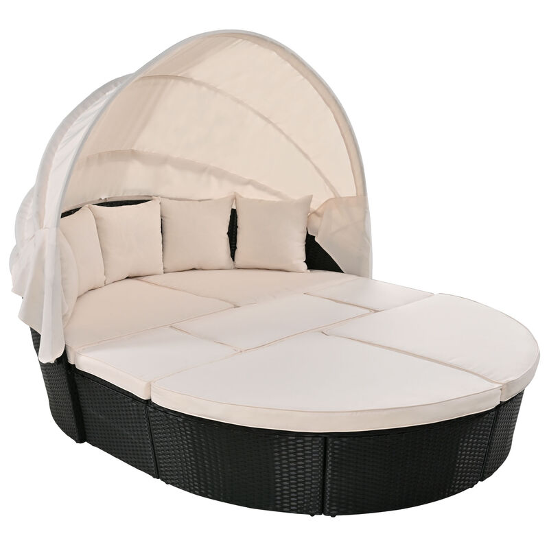 Merax Outdoor rattan daybed sunbed with retractable canopy