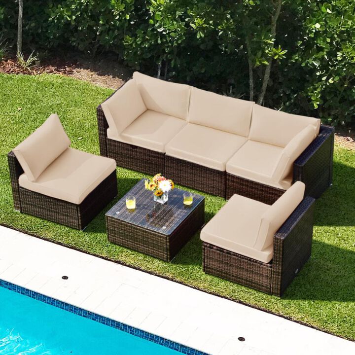 Hivvago 6 Pieces Patio Rattan Furniture Set with Cushions