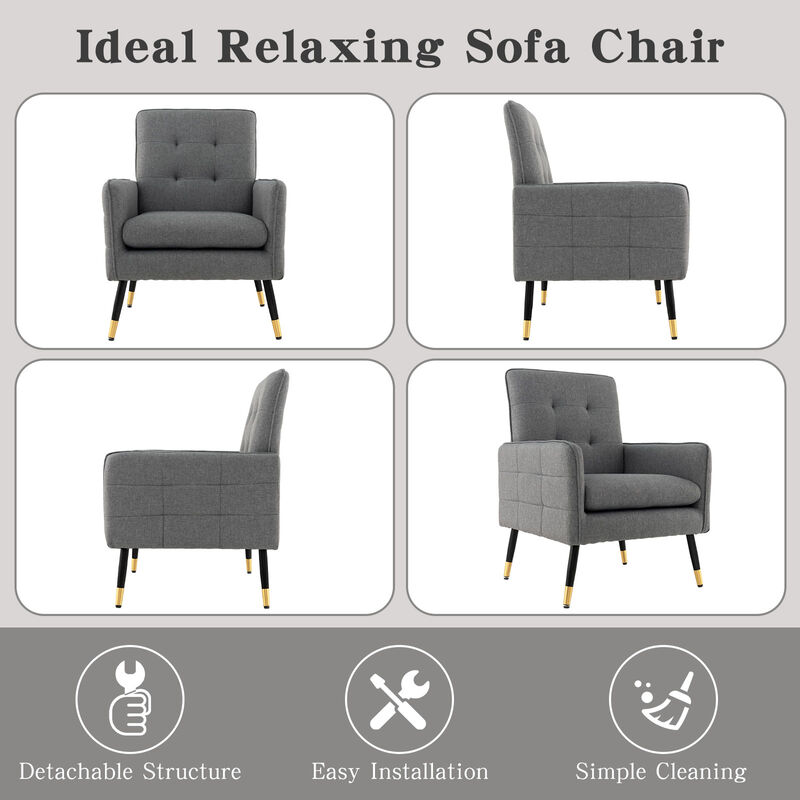 Linen Fabric Accent Chair with Removable Seat Cushion