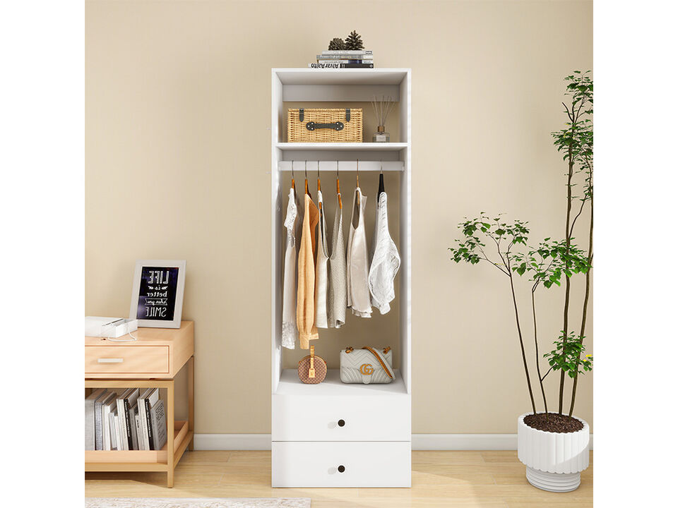 Wooden Wardrobe Closet System with 2 Closet Drawers, Walk-in Closet Organizers and Storage,Clothes Organizer with Closet Shelves,White