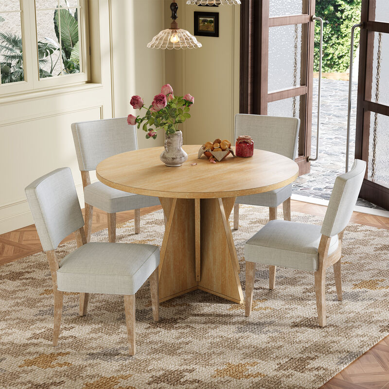 Merax Retro 5-Piece Round Dining Table Chairs Set