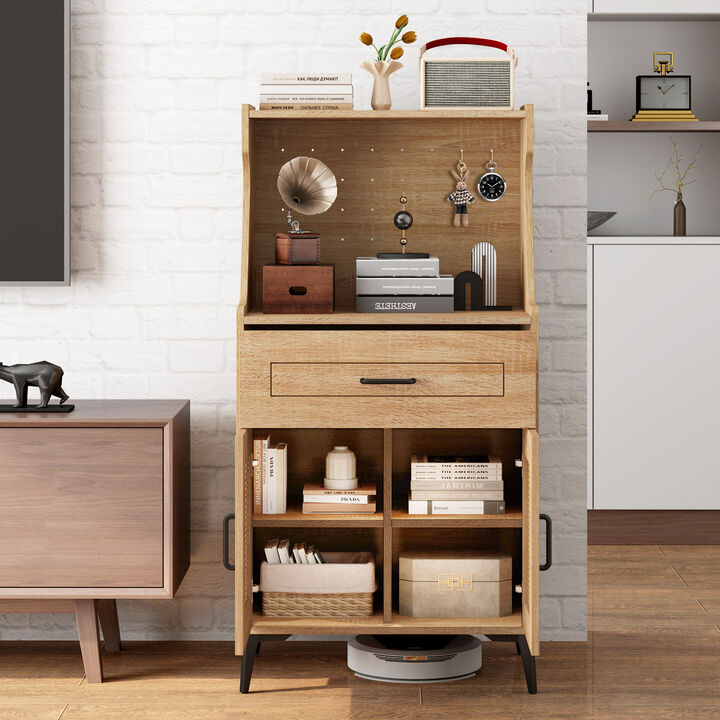 Coffee Bar Cabinet with Pegboard Storage Drawer and Adjustable Shelf