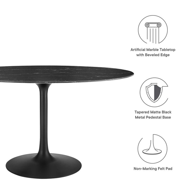 Modway - Lippa 54" Oval Artificial Marble Dining Table Black Black