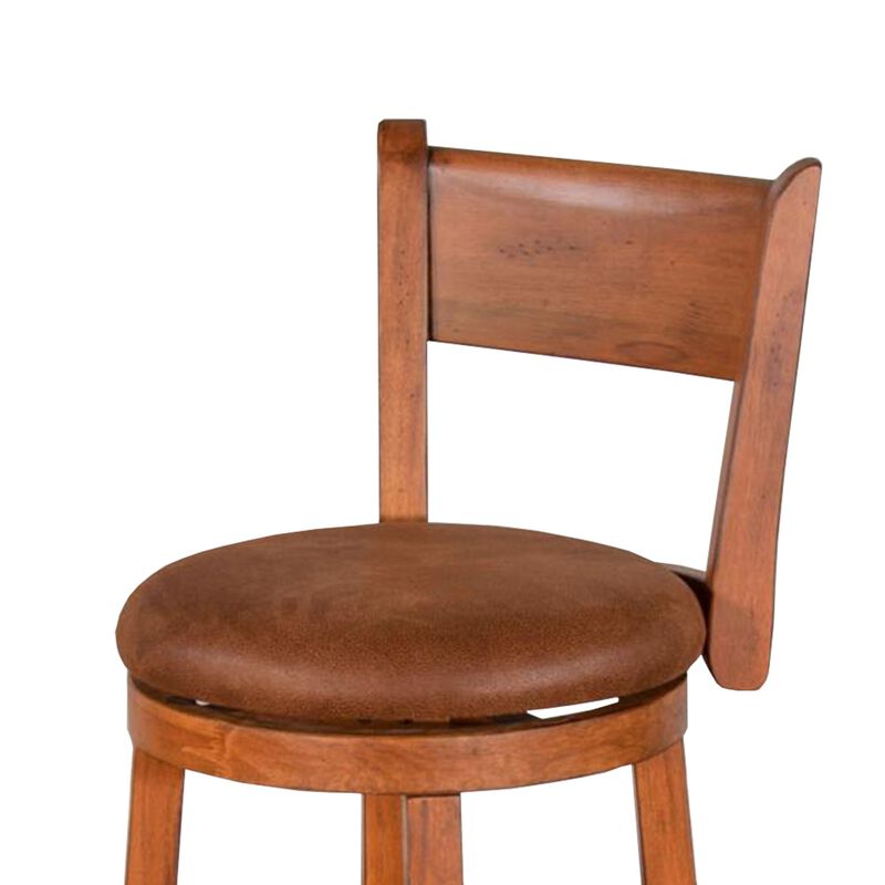Marv Swivel Counter Height Chair Set of 2, Brown Faux Leather, Wood - Benzara