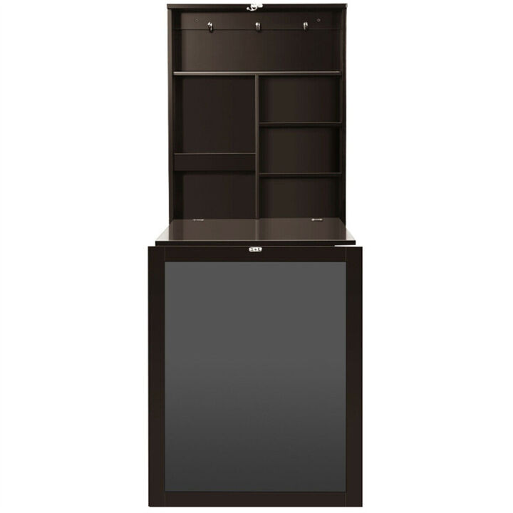 Floating Wall Desk, Space-Saving Home Office Workstation with Shelves