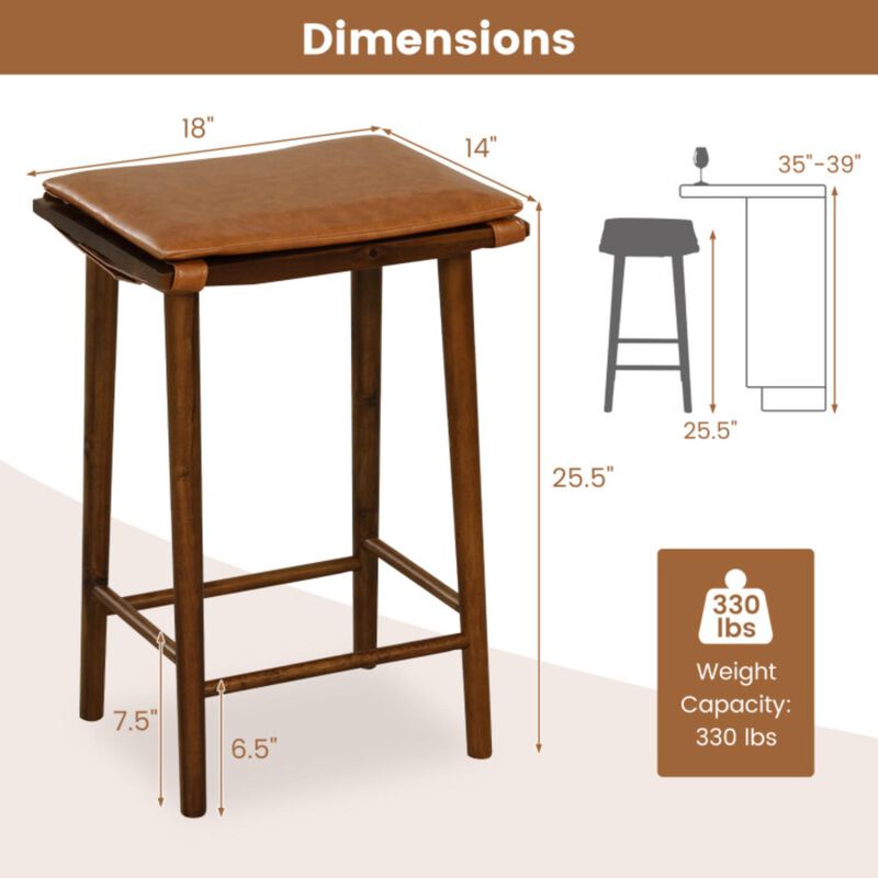 Hivvago Set of 2 25.5 Inch Barstools with Removable Cushion and Footrest
