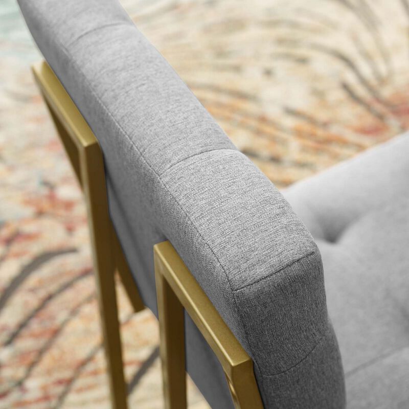 Privy Gold Stainless Steel Upholstered Fabric Dining Accent Chair-Benzara