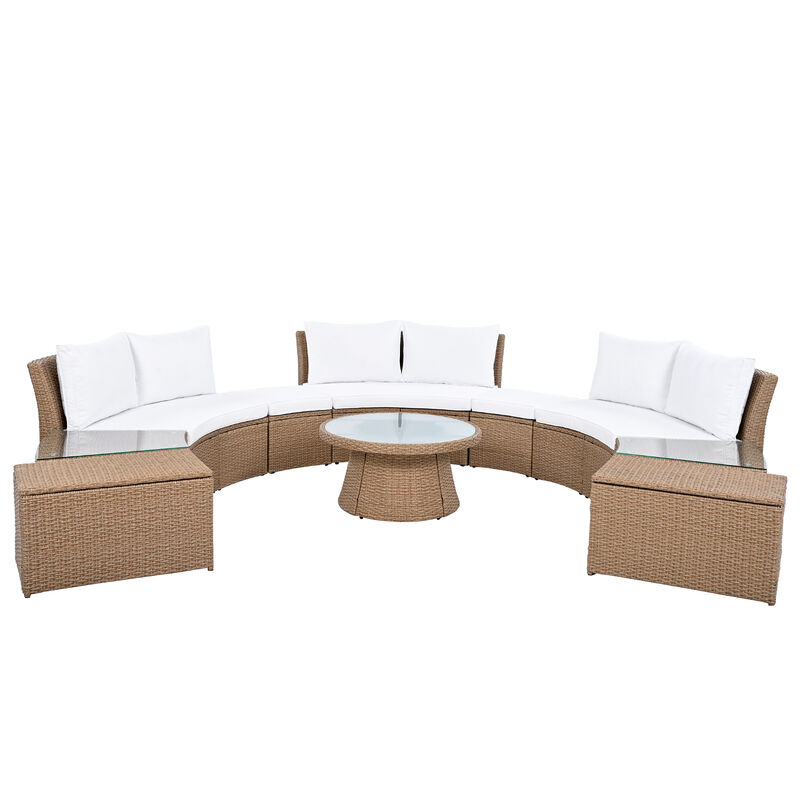 Merax Outdoor Sectional Half Round Patio Rattan Sofa Set