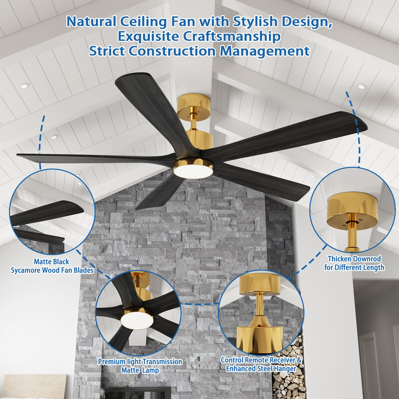 FUFU&GAGA 5-Blade ceilling Fan 28.5-in Yellow with Black Blades Color-changing Indoor/Outdoor Ceiling Fan Remote (5-Blade),Black