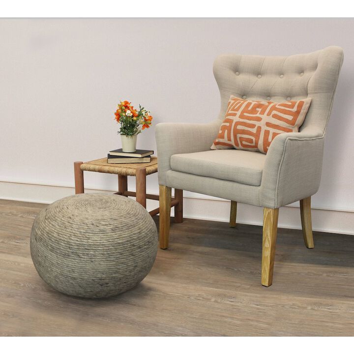 Modern Ellis Pouf in Silver Wool