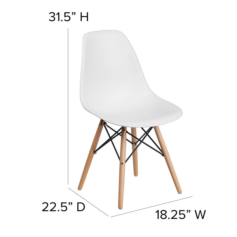 Flash Furniture Elon Series White Plastic Chair with Wooden Legs