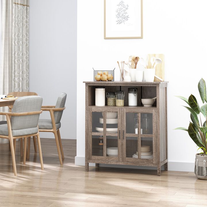 Oak Dining Storage: Accent Sideboard with Glass Door and Cubbyholes