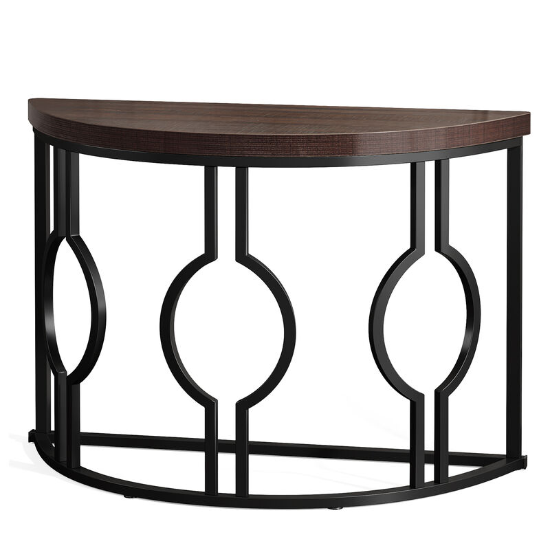 Half Moon Console Table for Entryway, 43 Inch Industrial Semi Circle Sofa Table with Geometric Base, Wood Accent Table for Living Room, Hallway, Foyer, Entrance