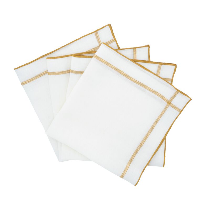 Linen Napkins With Gold Double Stitch, Set of 4