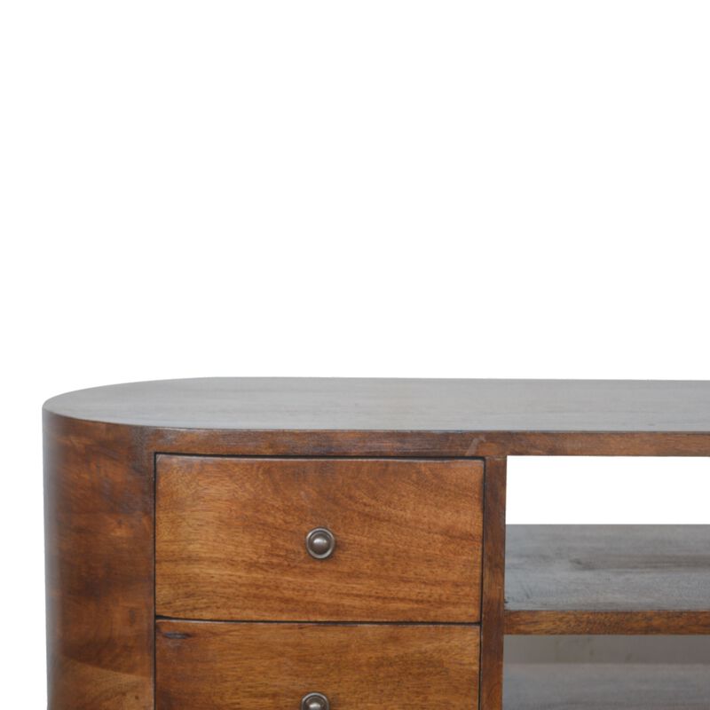 Chestnut Rounded Entertainment 4 Drawer Media Unit Solid Wood