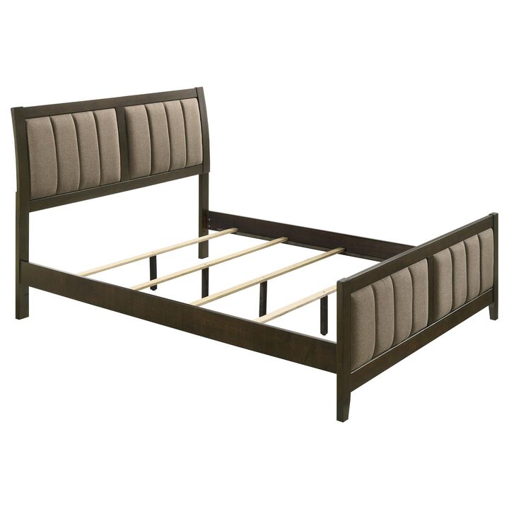 Wily Queen Size Bed, Channel Tufted Upholstered Headboard, Dark Brown - Benzara