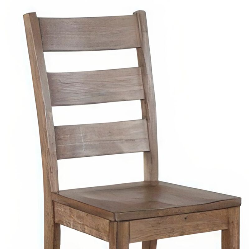 Yael Dining Chair Set of 2, Ladderback Design, Light Brown Wood - Benzara