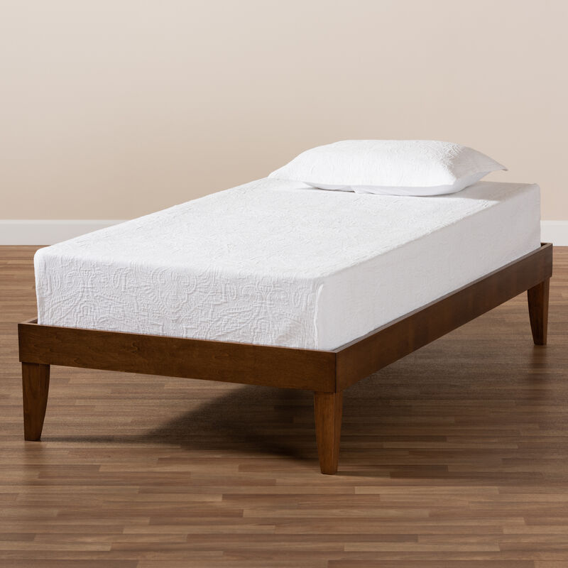 Baxton Studio Lucina Mid Century Modern Walnut Brown Finished Twin Size Platform Bed Frame