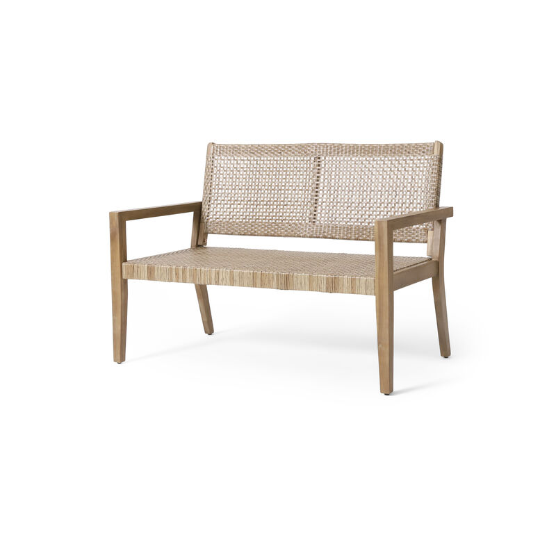 Merax Outdoor Wicker and Acacia Wood Loveseat