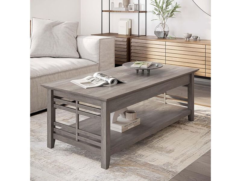 BELLEZE Modern Wood Coffee Table with Storage Shelf Two Tier