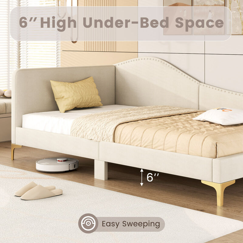 Upholstered Daybed with Metal Legs and Wood Slats for Stylish and Durable Seating or Sleeping Solution